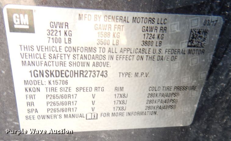 image for item DK3061 2017 Chevrolet Tahoe Police  SUV