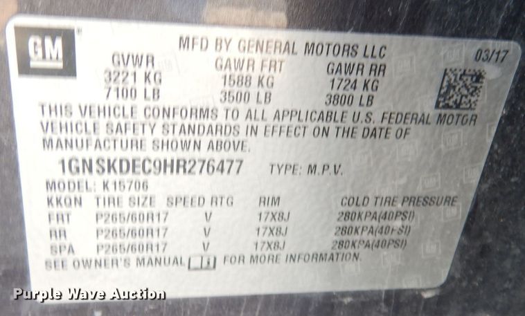 image for item DK3064 2017 Chevrolet Tahoe Police  SUV