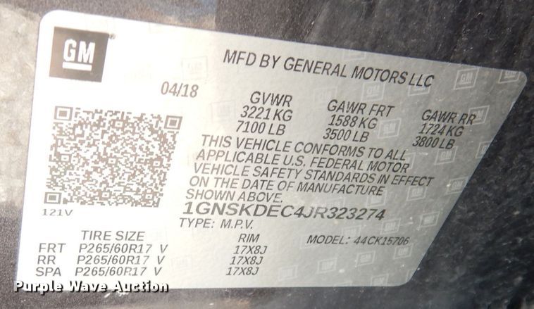 image for item DK3069 2018 Chevrolet Tahoe Police  SUV