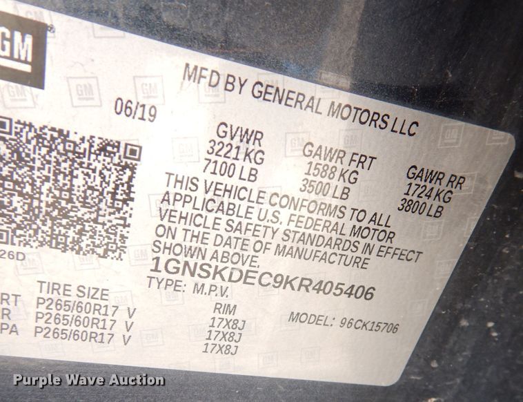 image for item DK3071 2019 Chevrolet Tahoe Police  SUV