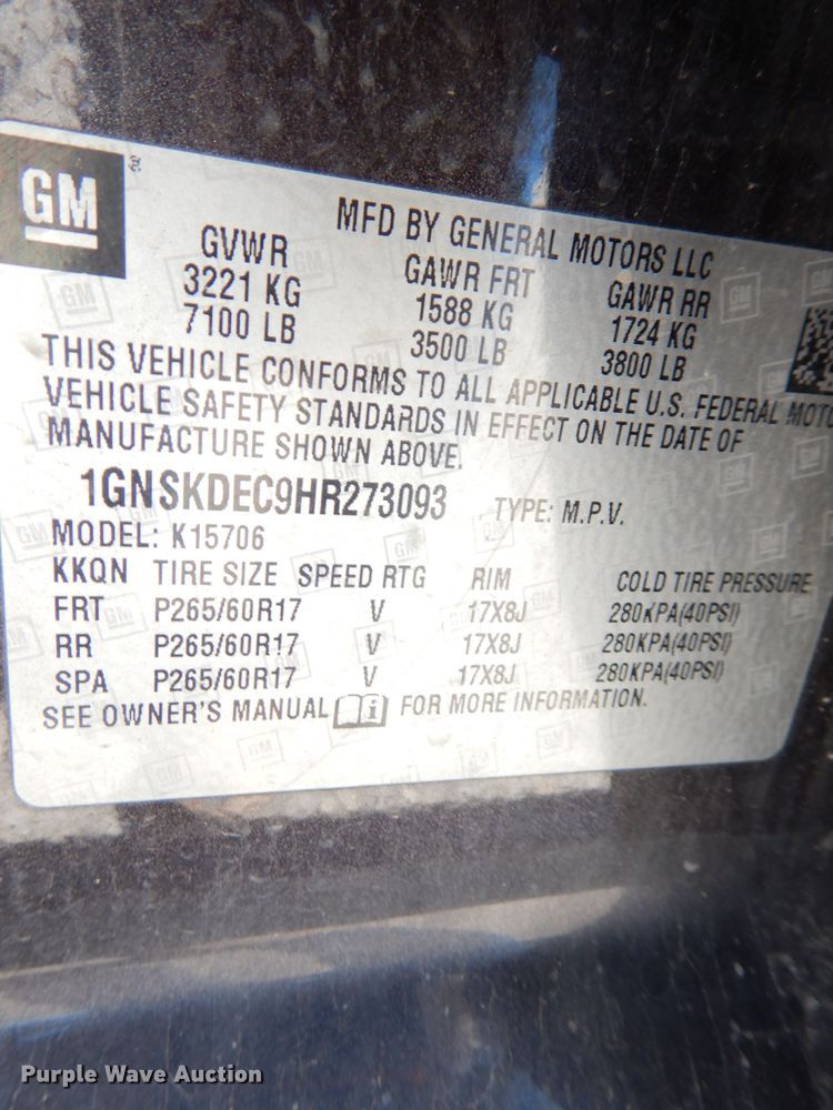 image for item DK3072 2017 Chevrolet Tahoe Police  SUV