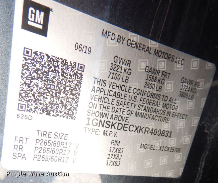 image for item DK3073 2019 Chevrolet Tahoe Police  SUV