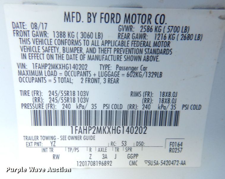 image for item DK3091 2017 Ford Taurus Police