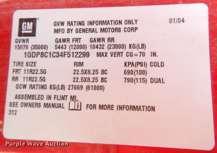 image for item DK3105 2004 GMC C8500  pumper fire truck