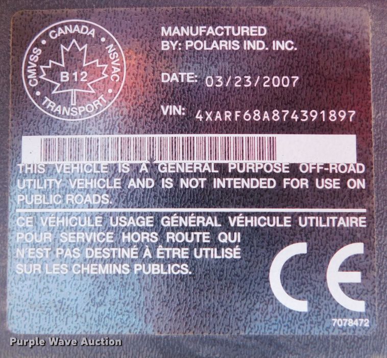 image for item DK8677 2007 Polaris Ranger  utility vehicle