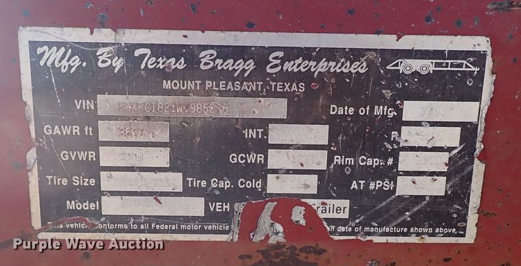 image for item DL6138 1998 Texas Bragg  utility trailer