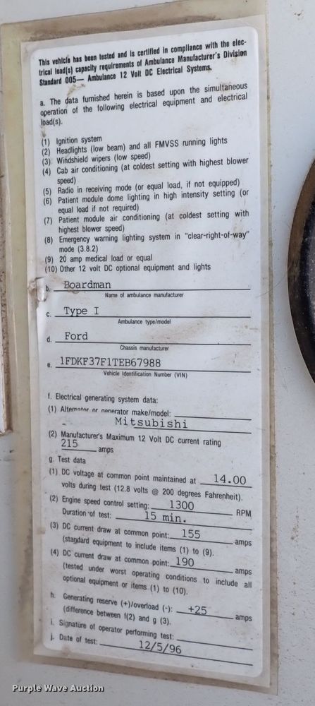 image for item DL6145 1996 Ford F350  ambulance