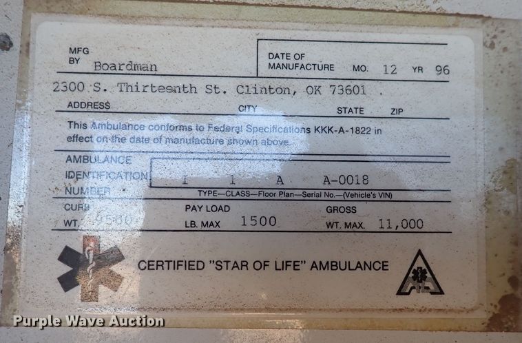 image for item DL6145 1996 Ford F350  ambulance