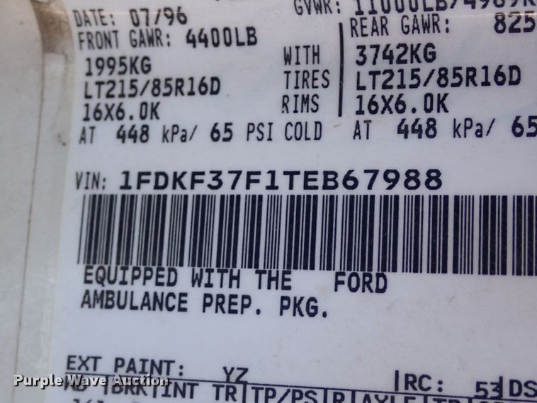 image for item DL6145 1996 Ford F350  ambulance