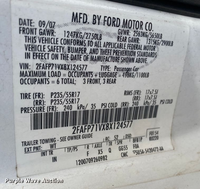 image for item DL6148 2008 Ford Crown Victoria Police Interceptor