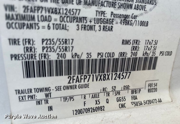 image for item DL6148 2008 Ford Crown Victoria Police Interceptor