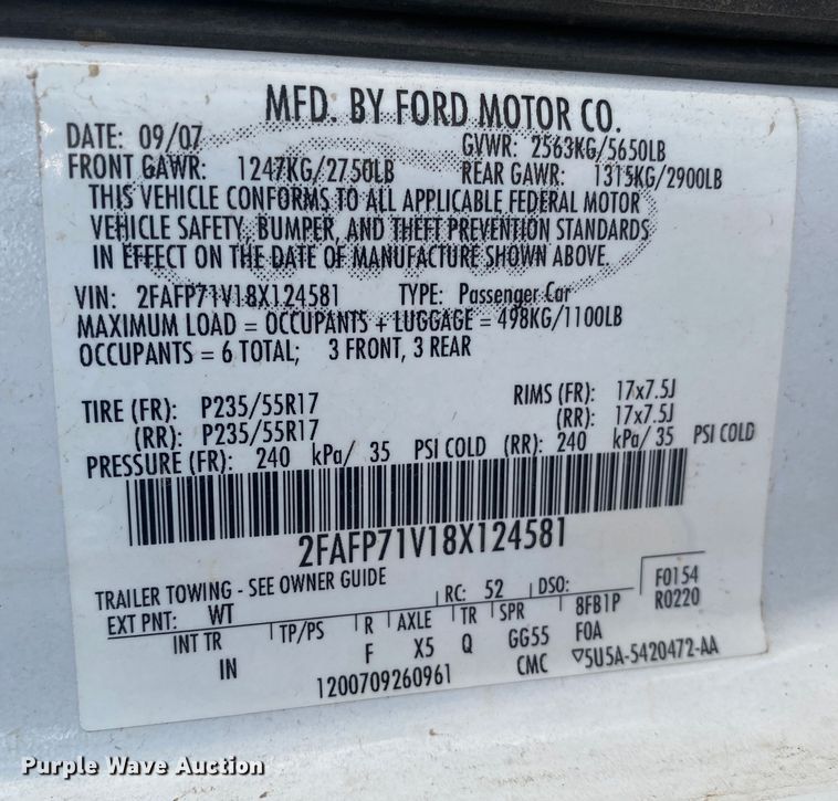 image for item DL6149 2008 Ford Crown Victoria Police Interceptor