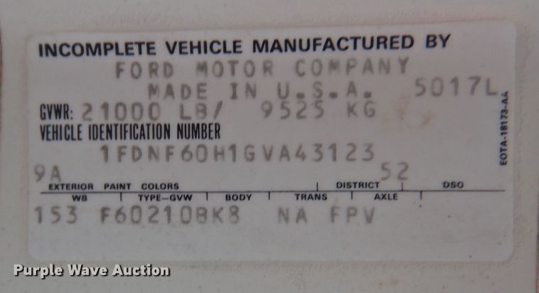 image for item DN0062 1986 Ford F600  dump truck