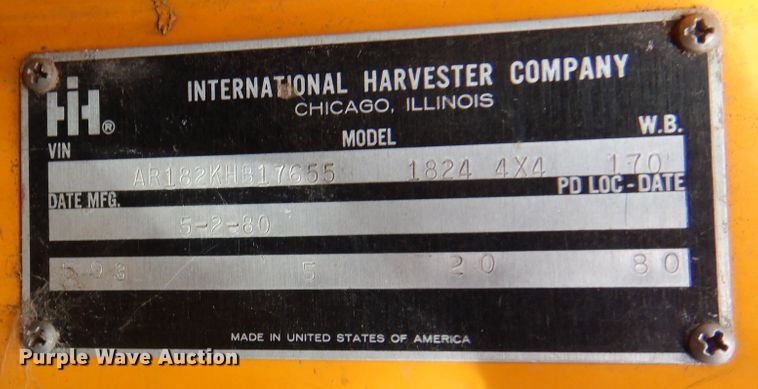 image for item EX9675 1980 International 1824  pumper fire truck