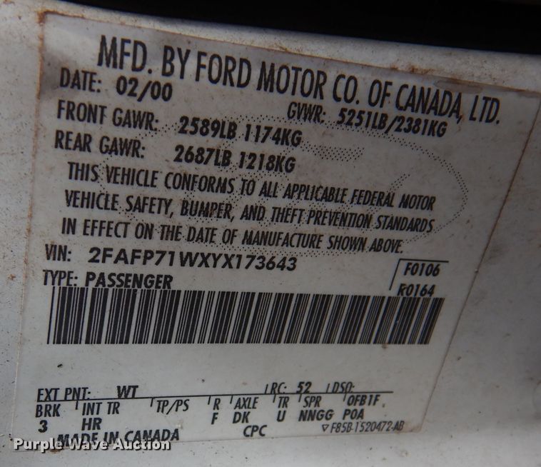 image for item EX9678 2000 Ford Crown Victoria Police Interceptor