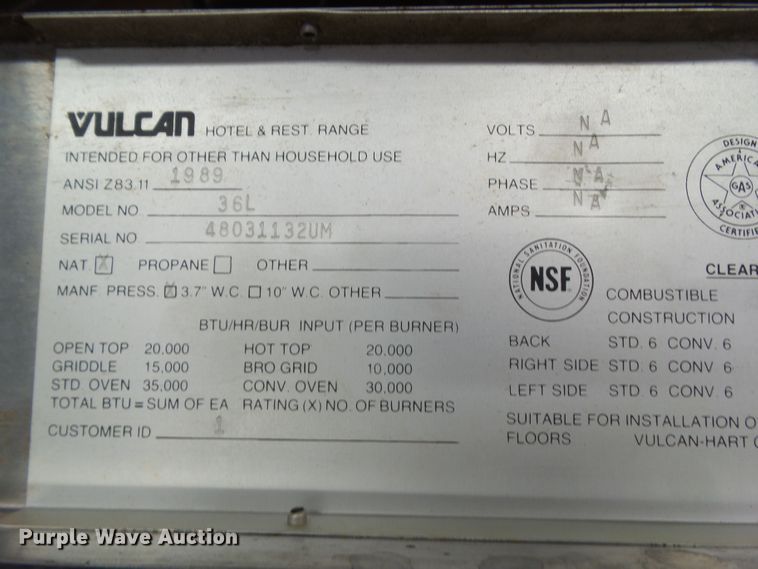 image for item HF9971 Vulcan  oven