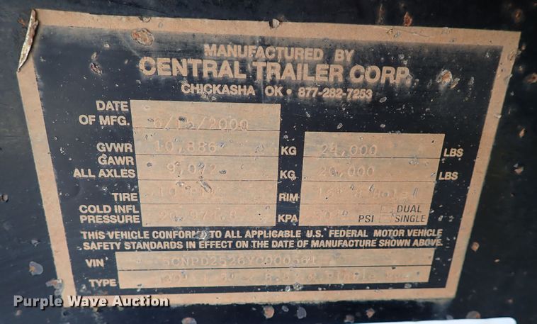 image for item IC9577 2000 Central PNTL  equipment trailer