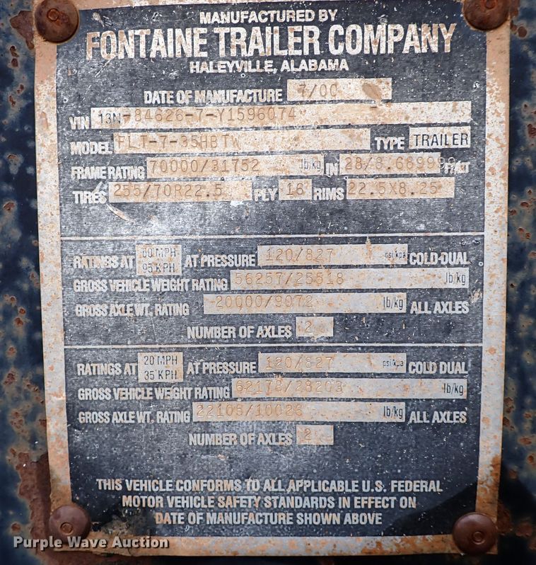 image for item IC9578 2001 Fontaine FLT-7-35HBTW  drop deck equipment trailer
