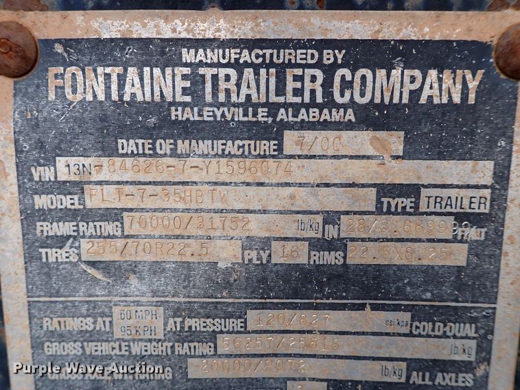 image for item IC9578 2001 Fontaine FLT-7-35HBTW  drop deck equipment trailer