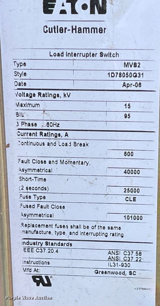 image for item IK9570 Eaton Cutler Hammer  switchgear assembly