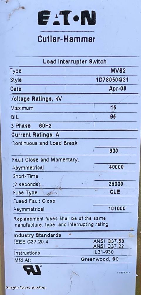image for item IK9571 Eaton Cutler Hammer  switchgear assembly