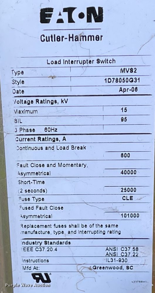 image for item IK9571 Eaton Cutler Hammer  switchgear assembly