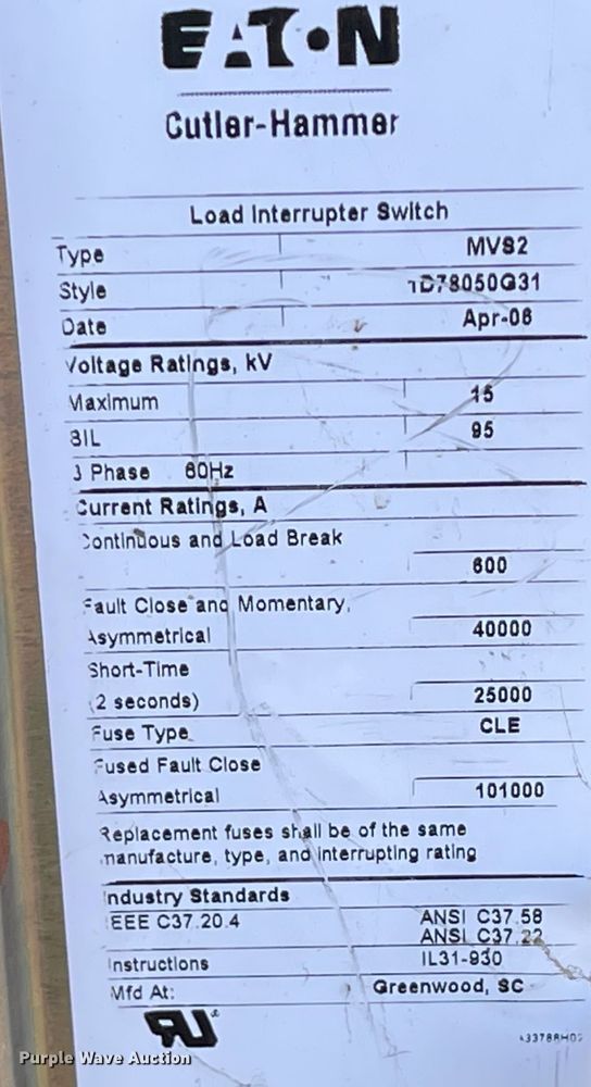 image for item IK9571 Eaton Cutler Hammer  switchgear assembly