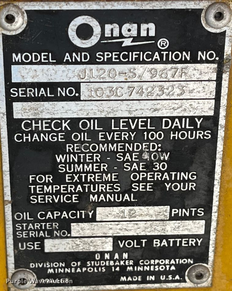 image for item IK9577 Onan J120-S  generator