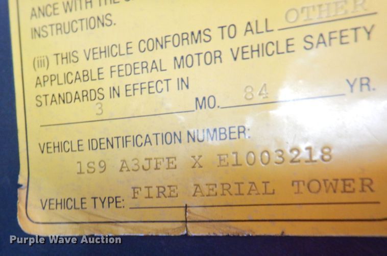 image for item JI9379 1984 Sutphen  ladder fire truck