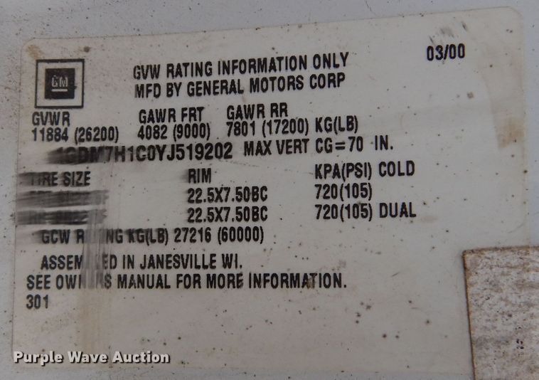 image for item KA9548 2000 GMC C7500  dump truck