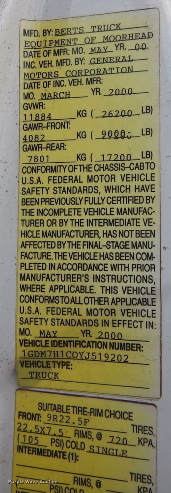 image for item KA9548 2000 GMC C7500  dump truck