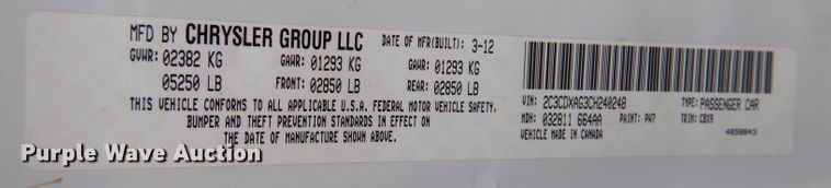 image for item KA9583 2012 Dodge Charger Police