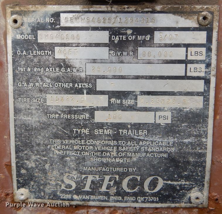 image for item KO9206 2007 Steco SW048108  walking floor trailer