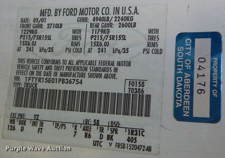 image for item KO9258 2001 Ford Ranger  SuperCab pickup truck