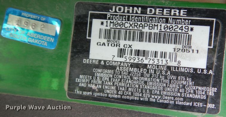 image for item KO9262 2012 John Deere Gator CX  utility vehicle