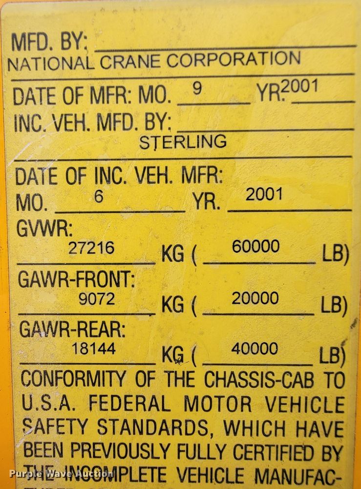 image for item KQ9202 2002 Sterling LT8500  crane truck