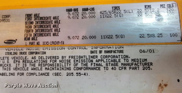 image for item KQ9202 2002 Sterling LT8500  crane truck