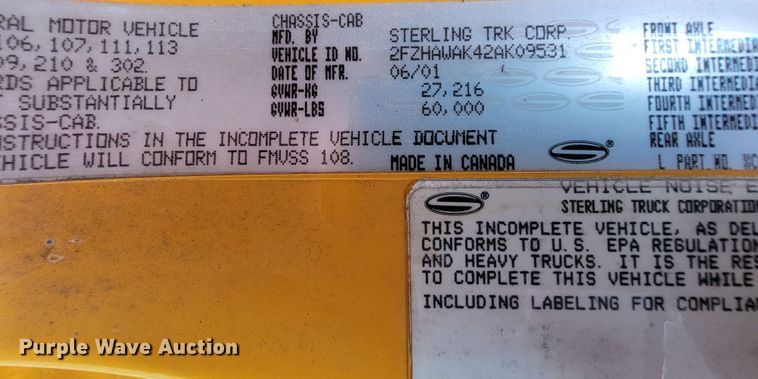 image for item KQ9202 2002 Sterling LT8500  crane truck