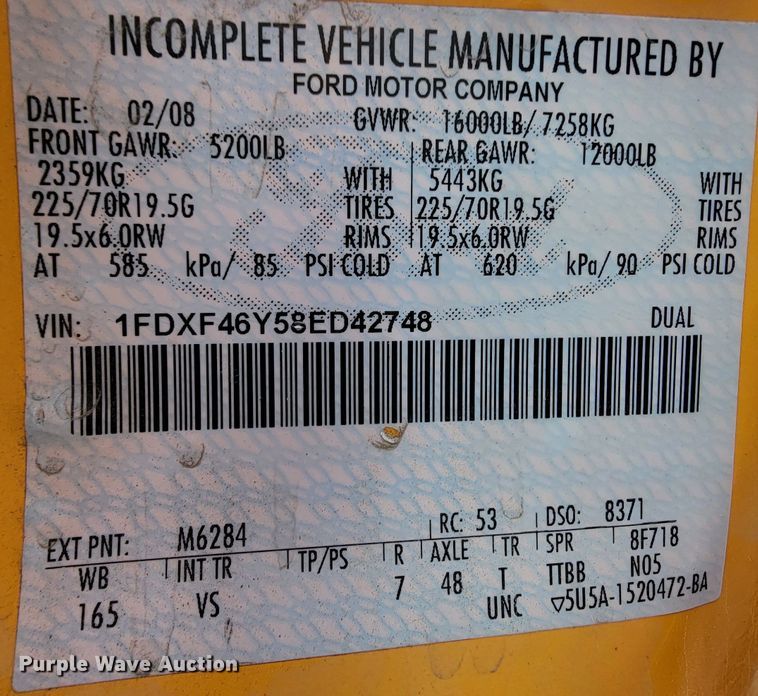 image for item KQ9207 2008 Ford F450 Super Duty  utility / service truck