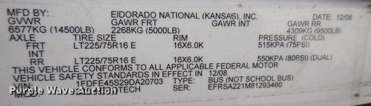 image for item KY9696 2009 Ford E450  shuttle bus