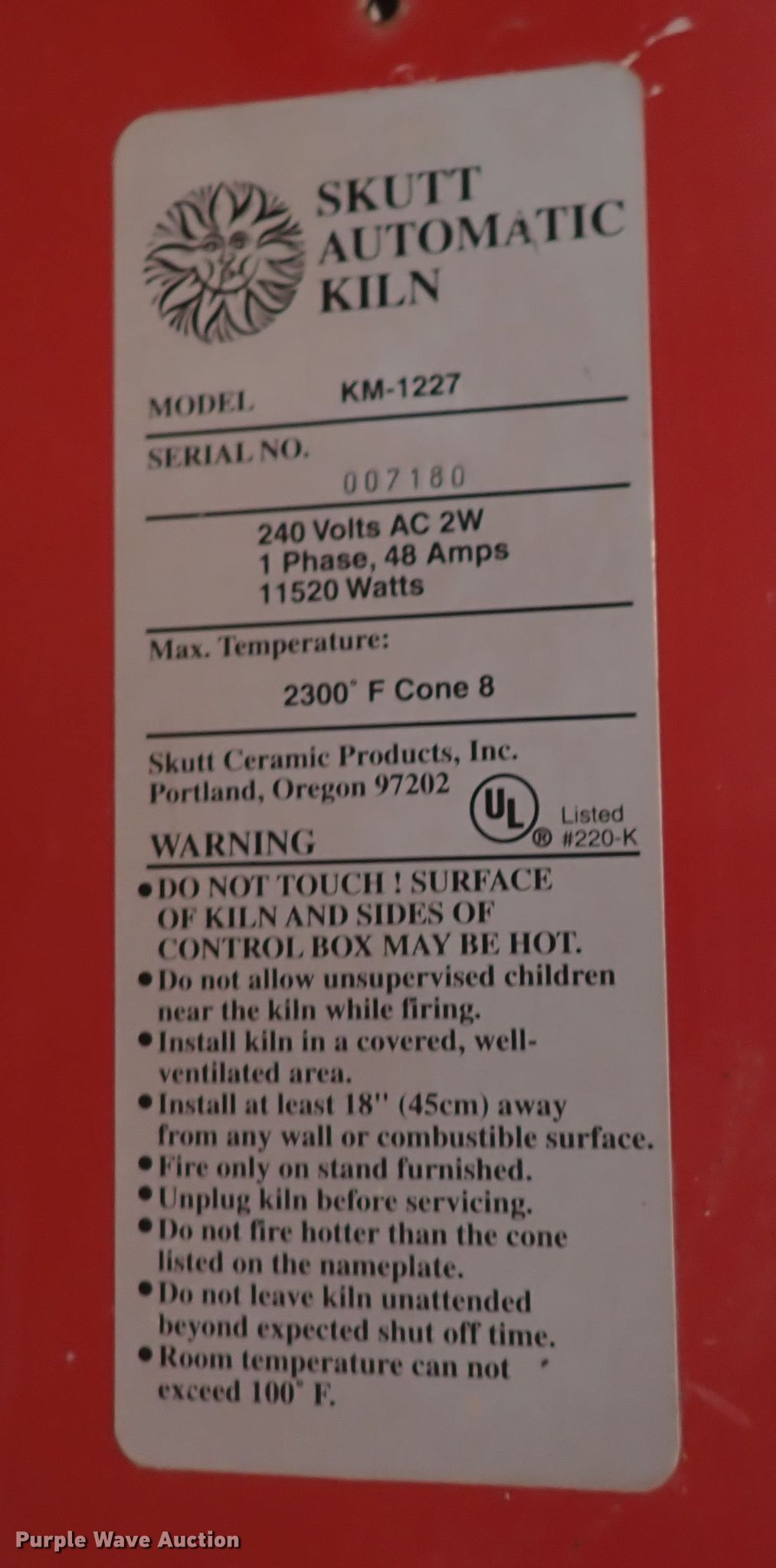 Skutt KM1227 kiln in Wichita, KS Item IK9150 sold Purple Wave