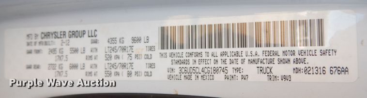 image for item DF0321 2012 Dodge Ram 2500 ST  Crew Cab pickup truck