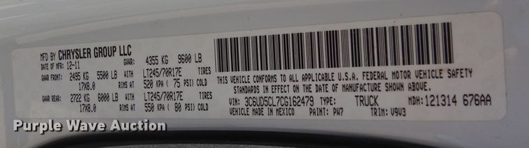 image for item DI8524 2012 Dodge Ram 2500 ST  Crew Cab pickup truck
