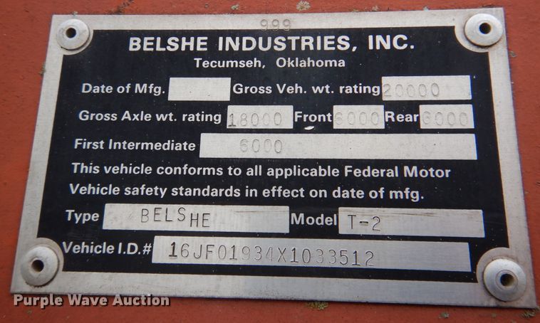 image for item DK1273 1999 Belshe T-2  equipment trailer