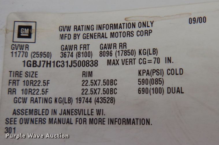 image for item DK1276 2001 Chevrolet C6500  utility / service truck