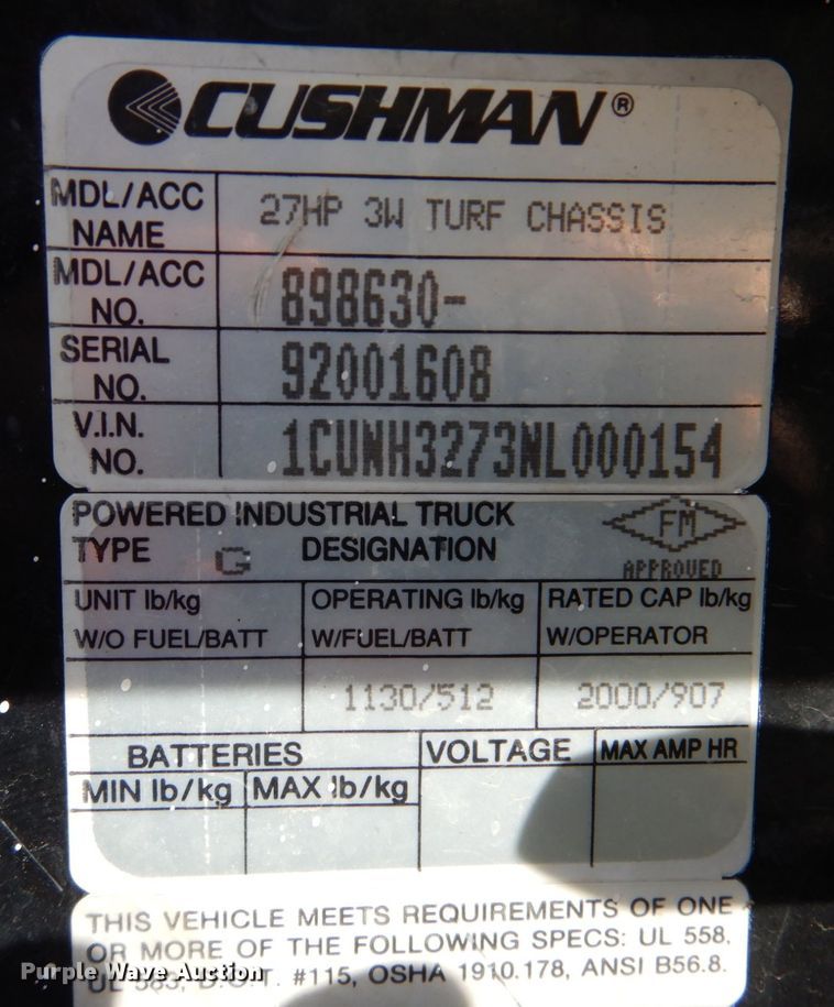 image for item DK1329 1992 Cushman 898630  utility vehicle