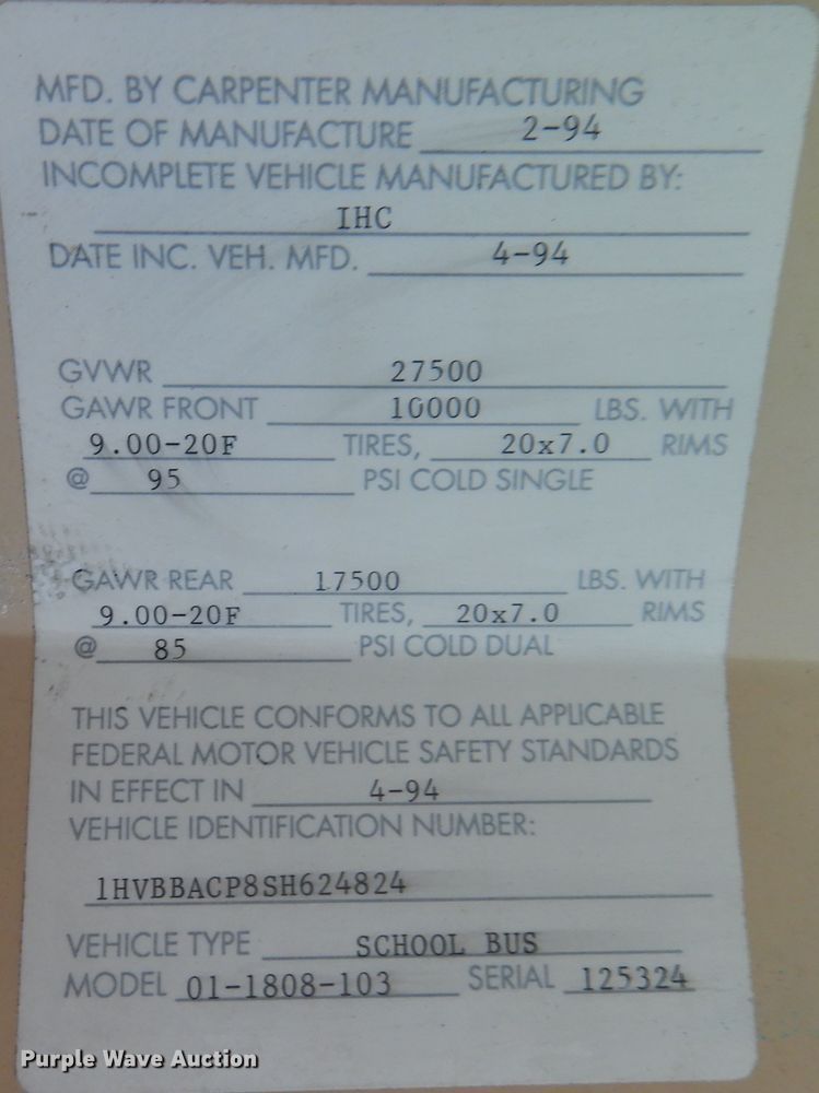 image for item DK8204 1995 International 3800 Blue Bird  school bus