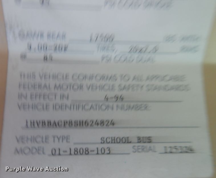 image for item DK8204 1995 International 3800 Blue Bird  school bus