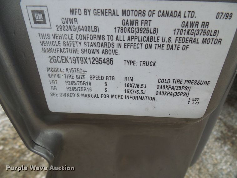 image for item DL0909 1999 Chevrolet Silverado 1500  Ext. Cab pickup truck