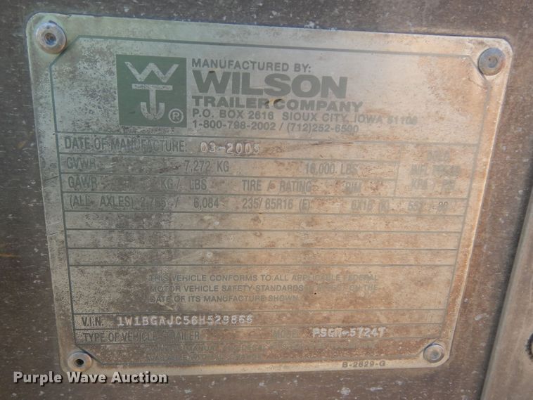 image for item DL6451 2006 Wilson PSGN-5724T  livestock trailer